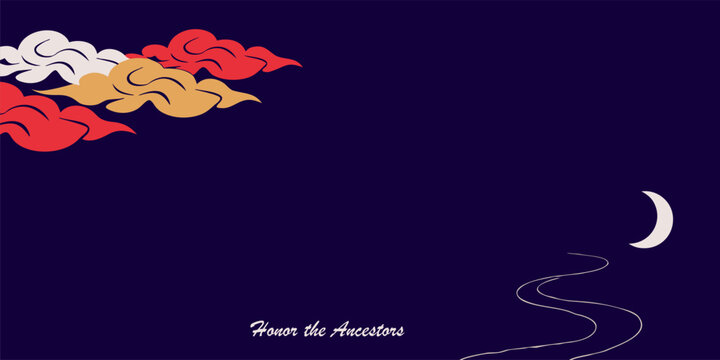 Ghost Festival spiritual vector with water lanterns, incense smoke, moon for Buddhist temple graphics