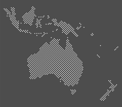 Map  of Australia, New Zealand  and Oceania dot on gray background.  Dotted map  of Oceania  for your design. Vector eps 10.