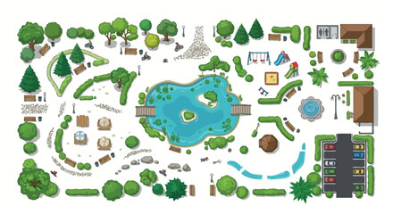 Park Top down Illustration With Trees Pond And Amenities © PROMA