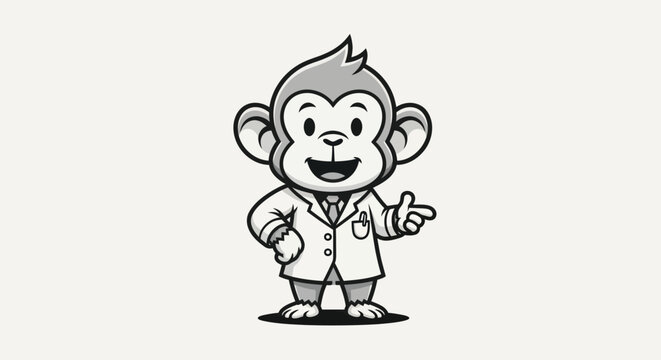 Cartoon monkey in lab coat pointing