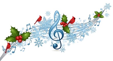 Obraz premium Festive Christmas Music and Holiday Decorations Illustration.