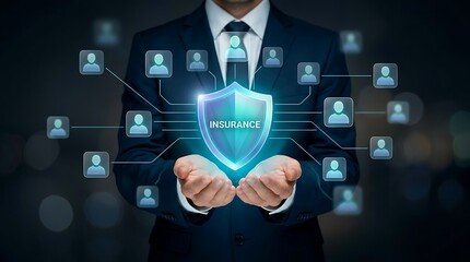 Fototapeta premium Business professional holding glowing shield with 