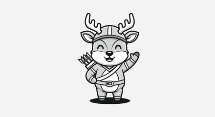 Fototapeta premium Cartoon deer archer with bow and arrows