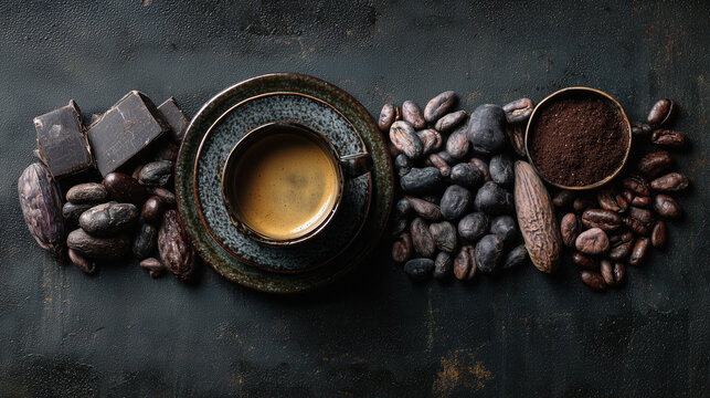 ビターカカオとエスプレッソの俯瞰 / Flat Lay of Espresso and Bitter Cacao