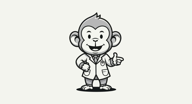 Cartoon monkey wearing lab coat