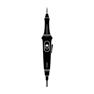 Black and white illustration of a surgical cautery tool isolated on white background.