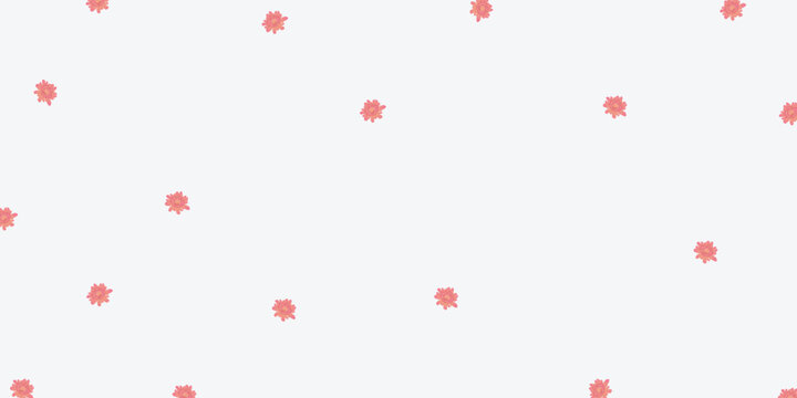 Seamless ditsy pattern of tiny pink chrysanthemum flowers on white background, cute minimalist floral for kids and feminine design