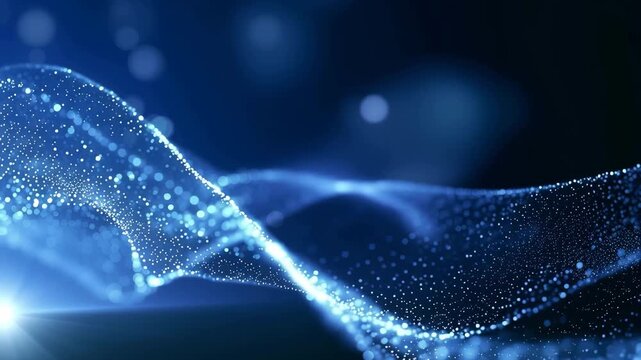 Abstract Glowing Blue Light Wave Technology, Ethereal Futuristic Sparkling Particles