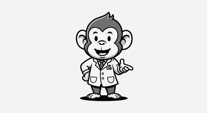 Cartoon monkey wearing lab coat