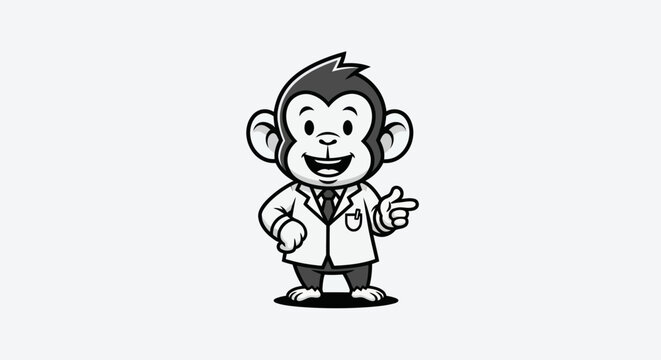 Cartoon monkey wearing lab coat illustration