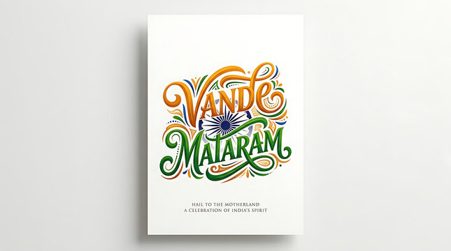 Vande mataram typography poster india's national song with floral and chakra design elements