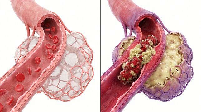 Pulmonary Embolism Blood Clot Blockage in Lung Capillary 3D Illustration