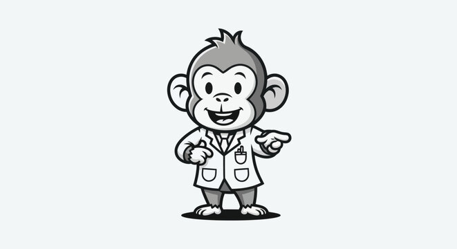 Cartoon monkey wearing lab coat