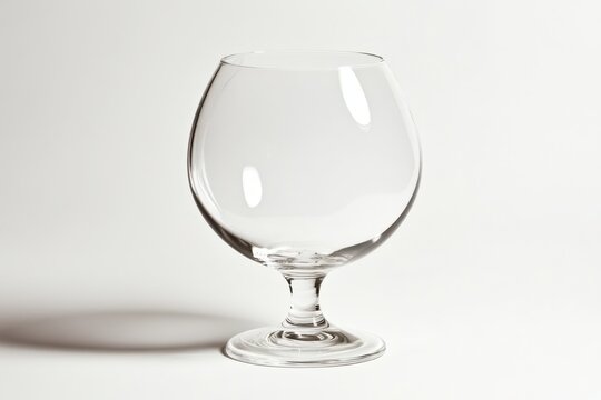 Empty brandy snifter glass with shadow on white background side view