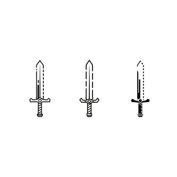 Three medieval sword icons in simple line art style.