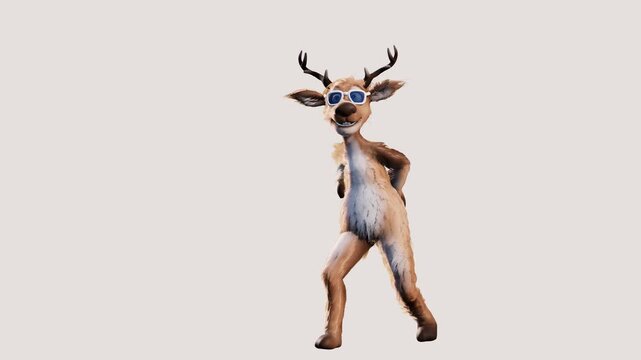 Cheerful 3D Reindeer Dance Loop with Sunglasses &ndash; White Background 4K 60fps