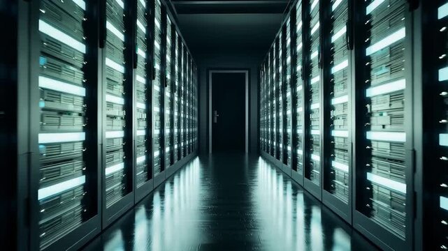 Data Center Server Room Technology Network Computer Storage Glowing Lights Futuristic Feel