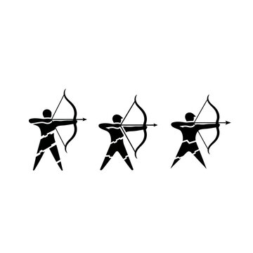 Three stylized archers aiming with bows and arrows.