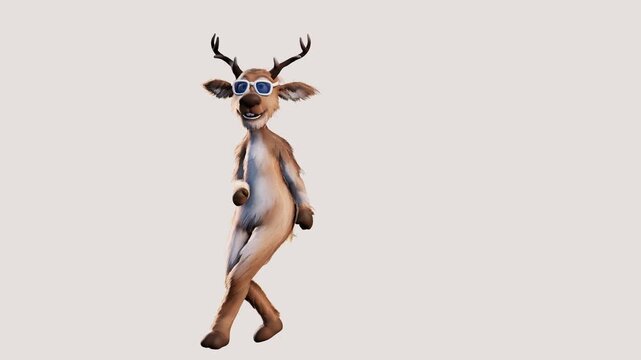 Cheerful 3D Reindeer Dance Loop with Sunglasses &ndash; White Background 4K 60fps
