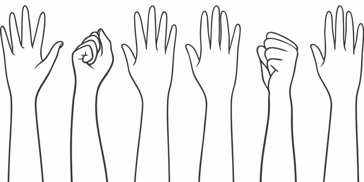 Various Hands With Different Gestures Black Line Art On White Background
