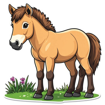 Cartoon horse standing on green grass.