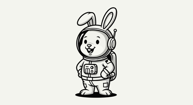 Cartoon astronaut bunny in space suit