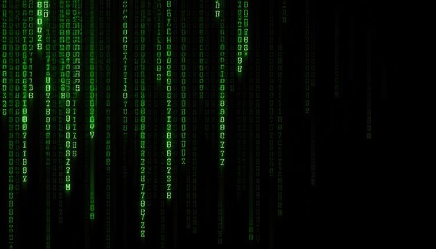 Green digital rain code on black background futuristic data stream binary code digital art abstract background technology futuristic abstract background programming