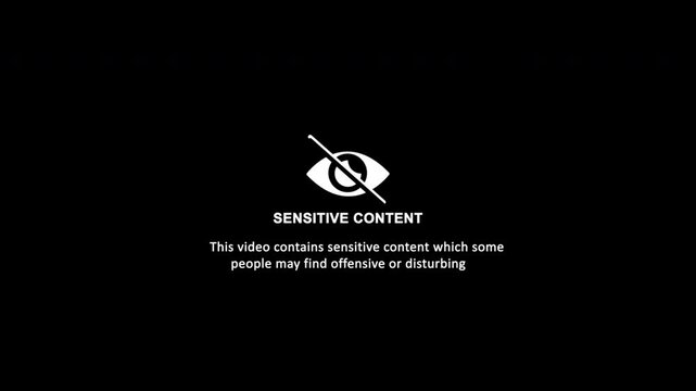 Sensitive Content Warning Notice Animation on Black Background.
Content Sensitivity Alert Motion Graphic Template.