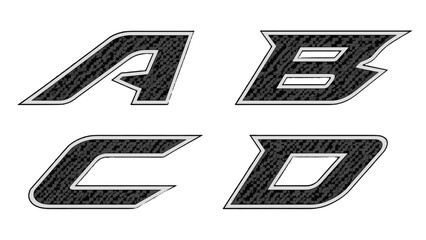 Carbon fiber textured racing alphabet letters A B C D vector © Mark