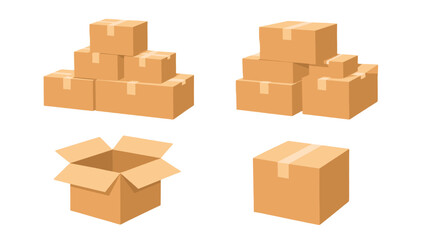 Fototapeta premium Set of stacked and open cardboard boxes on white background