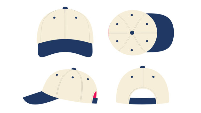 Baseball cap set with front top side and back views