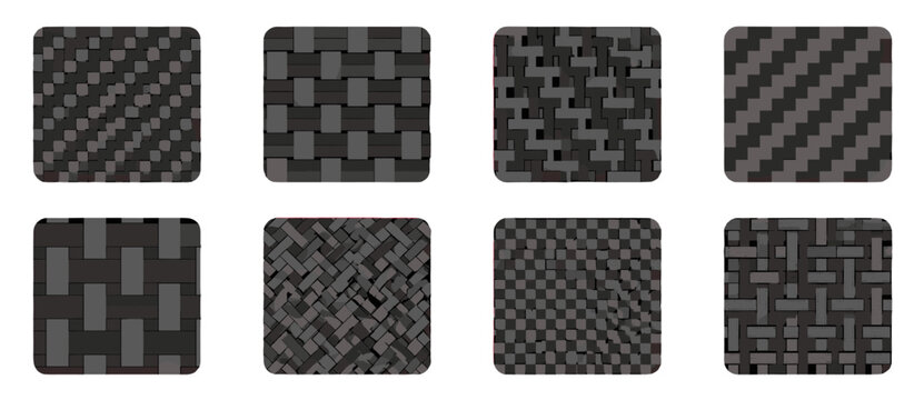 Set of dark woven carbon fiber texture pattern squares