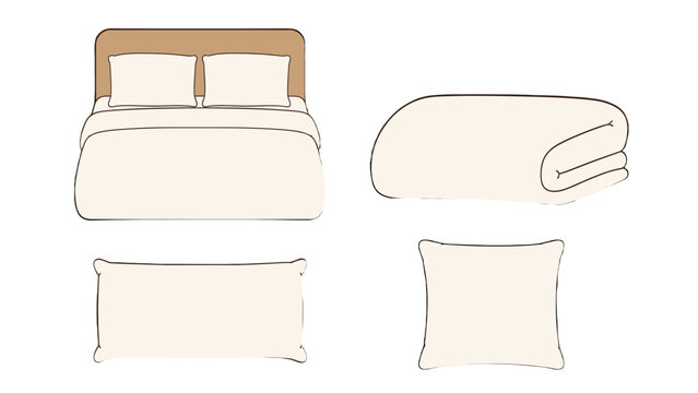 Minimal bedding set illustration with bed blanket and pillows