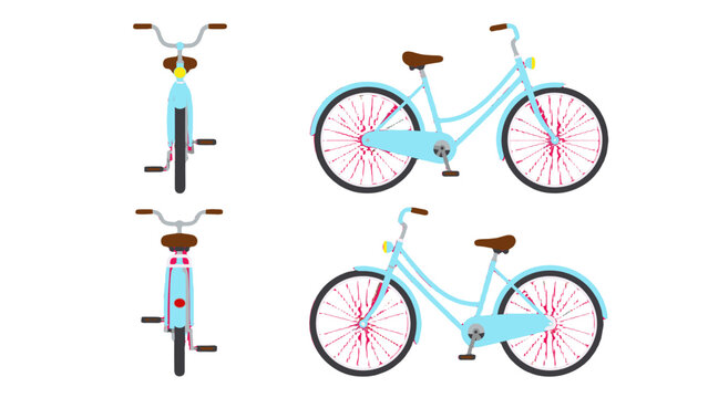 Blue city bicycle set with front side and back views