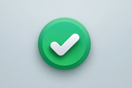 Flat design verification badge with a bold white checkmark in a round shape