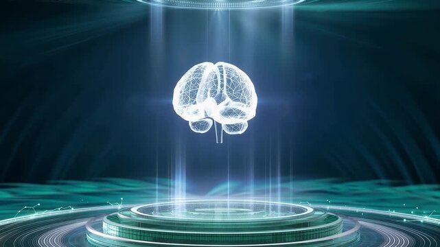 Explore brain, mind, consciousness, intelligence, idea, thinking Futuristic glowing hologram brain