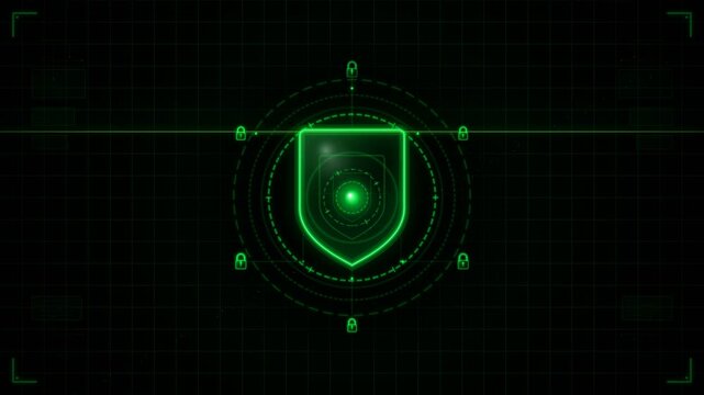 Cyber Security Shield HUD Interface Green Technology Scanning Loop