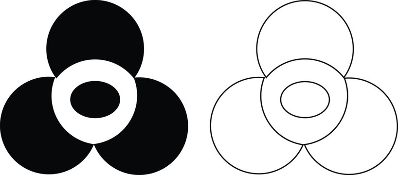 Abstract geometric circular overlapping logo icons in black silhouette and outline vector style