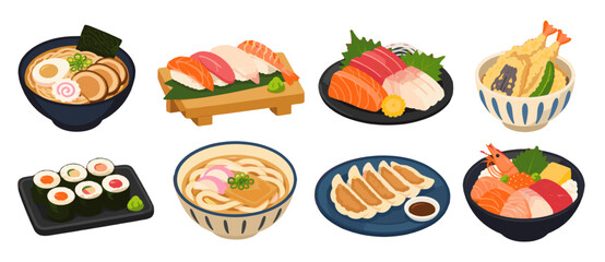 Japanese food dishes collection with sushi ramen and tempura © Mark