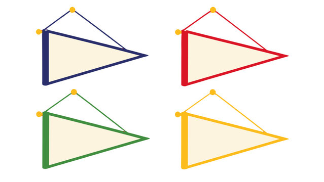 Set of blank triangular pennant flags in four colors