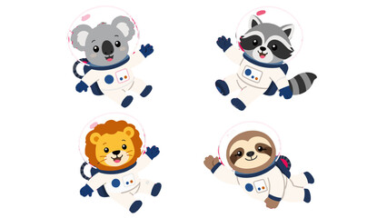 Cute animal astronauts set with koala, raccoon, lion and sloth © Mark