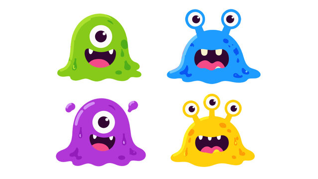 Set of colorful cartoon slime monster blob characters