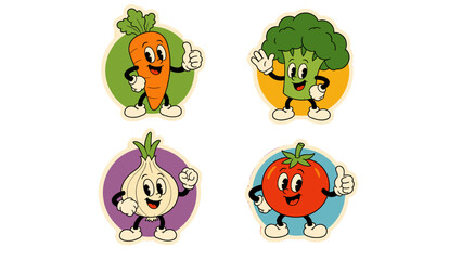 Obraz premium Cartoon vegetable sticker set with retro mascot characters