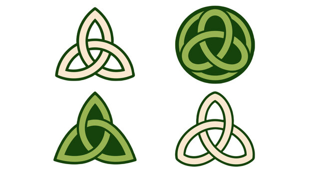Set of green triquetra knot symbols in simple vector style