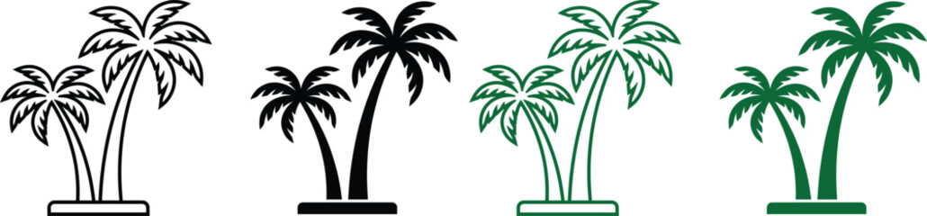 Obraz premium Minimalist palm tree icon set in various colors for tropical design