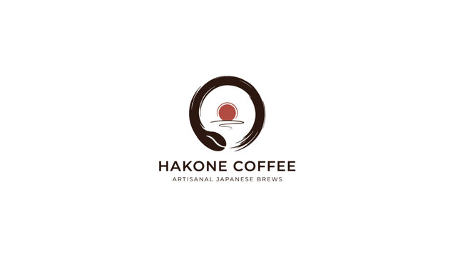 Hakone Coffee Logo with Japanese Enso Circle and Coffee Bean Design
