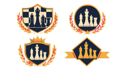 Set of chess emblem badges with king bishop and rook pieces © Mark