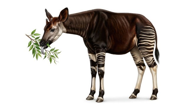 Adorable Okapi Grazing on Branch &ndash; Wildlife Photography Stock Image