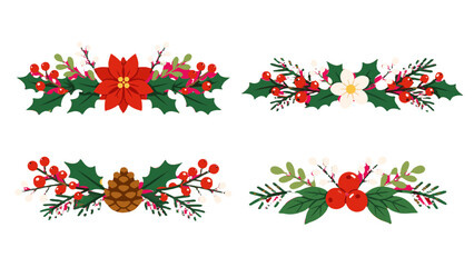 Set of festive floral divider borders with holly and berries © Mark