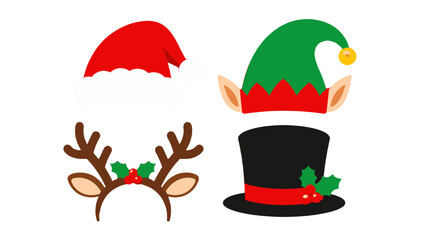 Set of Christmas costume hats with Santa, elf, reindeer and top hat © Mark